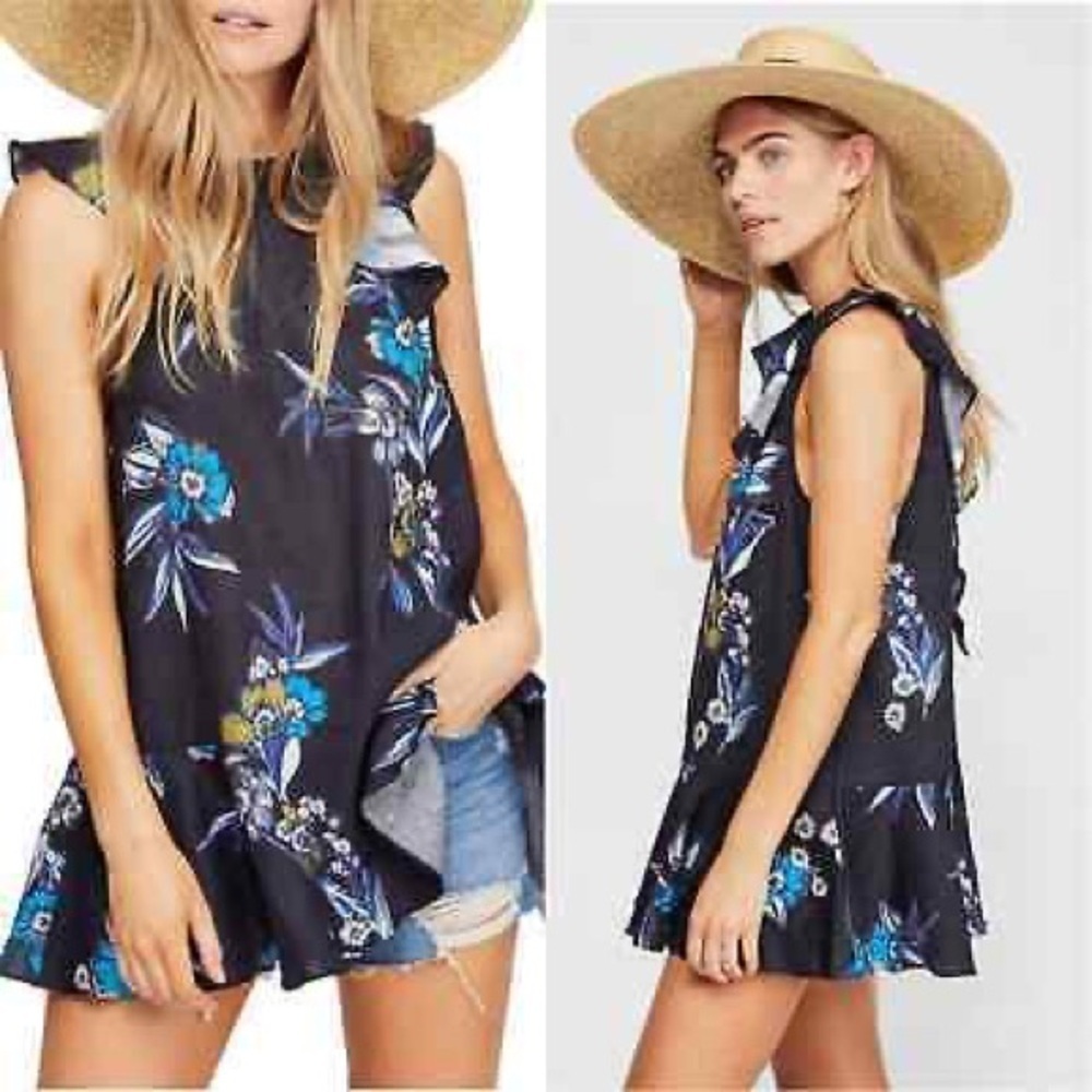 Free People Women Summer in Tutlum Tunic Small Black Coastal Longline Lagenlook